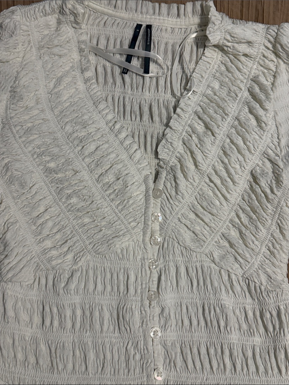 Anthropologie White Smocked Peplum Button-Front Blouse - Picture 2 of 6